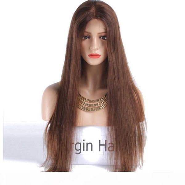 

wholesale price brazilian virgin hair lace wig 4# silk straight 20inch 22inch 24inch hair wigs ing, Black;brown