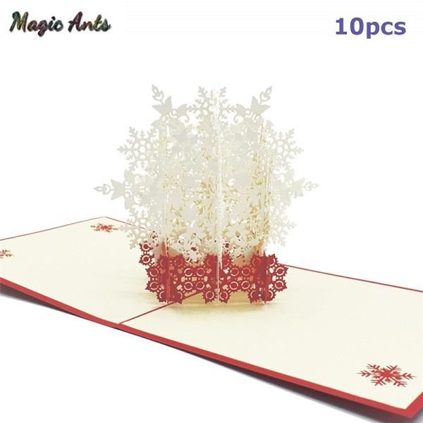 

10 pack merry рождественская открытка снежинка всплывающие карточки с конвертом наклейки лазерные вырубки новогоднее поздравительные открытк