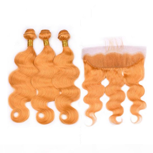

body wave brazilian human hair orange bundles 3pcs with part frontal closure 4pcs lot pure orange 13x4 full lace frontal with weaves, Black;brown