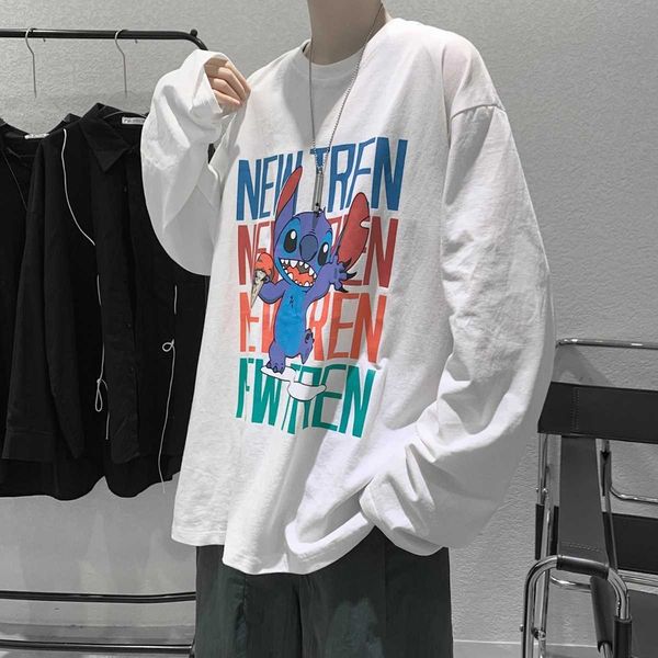 

autumn long sleeve brand hip hop ins harajuku t-shirt trend 2020 new fashion men's sweater, White;black