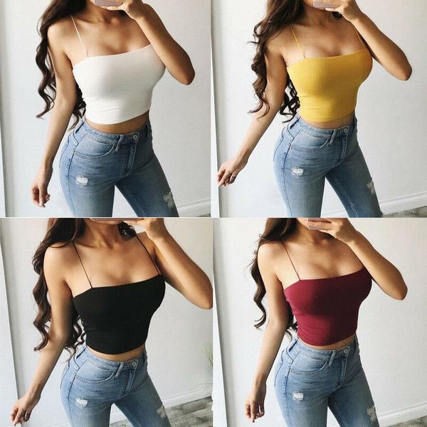 

fashion women summer cami tank sleeveless bustier unpadded bandeau sling vest crop seamless strappy club street tee, White