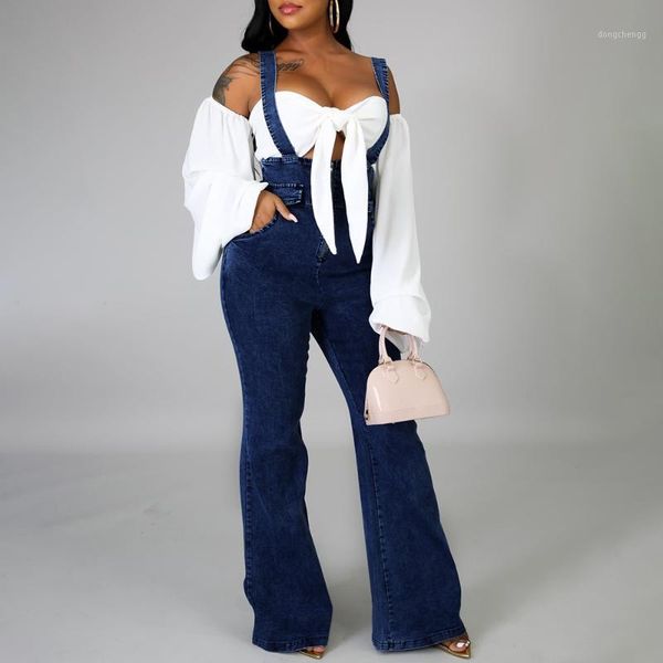 

dark blue women jumpsuits wide leg flare pants overalls jeans rompers denim jumpsuit plus size pants denim jumpsuit1, Black;white