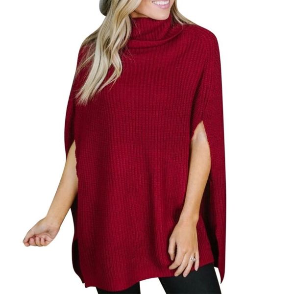 

fashion women solid sweater turtleneck sleeveless front short rear length shawl sweater korean long sleeve pullover sueter#p2, White;black