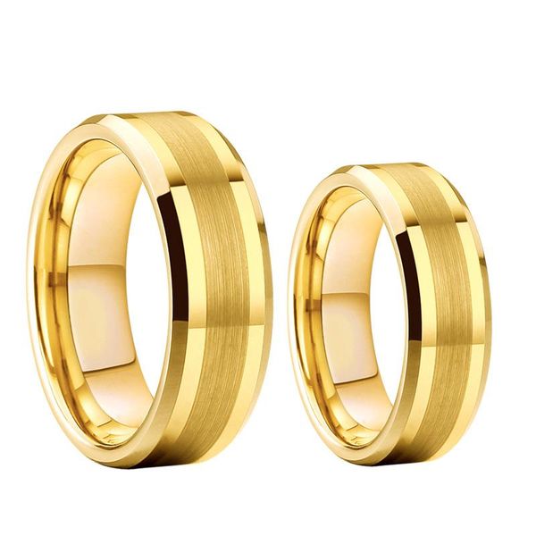 

wedding rings 8mm mens womens gold tungsten carbide band beveled polished matted finish comfort fit alliance anillos bague anel, Slivery;golden