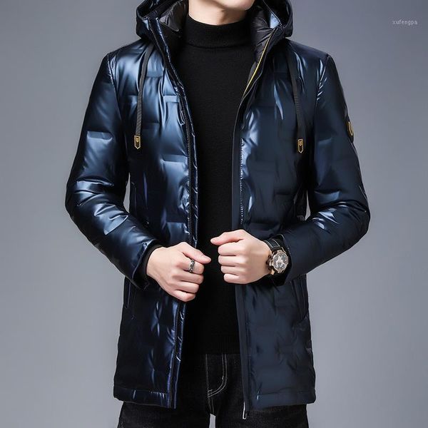 

autumn and winter long mens hooded down jacket coat new young male thickened 90% white duck down clothes1, Black
