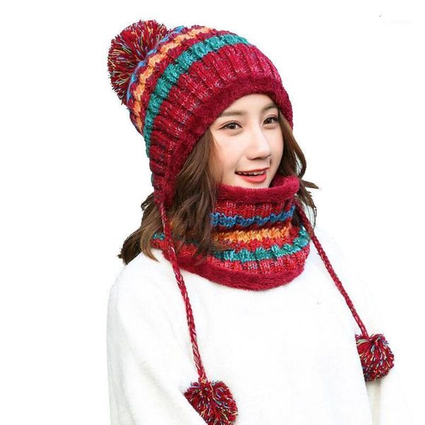 

hat winter women's hat caps knitted wool warm scarf thick windproof balaclava multi functional scarf set for women knit1, Blue;gray
