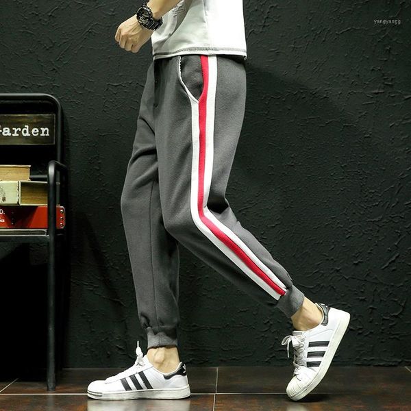

winter men casual pants brand clothing 2018 new mens joggers fashion side stripe slim fit sweatpants men thicken trousers man1, Black