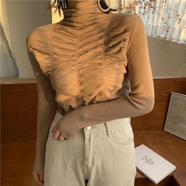 

cbafu fashion spring autumn ruched sweater women pullovers jumpers knitted basic turtleneck warm sweater long sleeve f3521, White;black