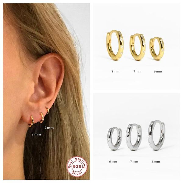 

925 sterling silver circle round earrings 6mm/7mm/8mm small studing earrings for women men party wedding ear ring charm jewelry, Golden;silver