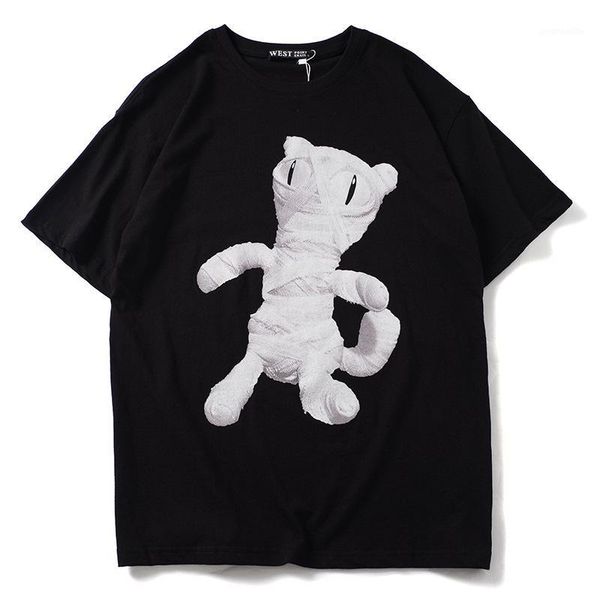 

19ss new novelty high men mummy cat doll t shirts t-shirt hip hop skateboard street cotton t-shirts tee kenye #bb41, White;black