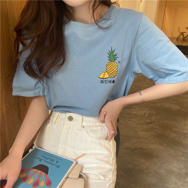 

2021 sweet t-shirt for will see beautiful cotton short sleeves new t-shirts impression loose the fashionable neck of women s 5rdd, White