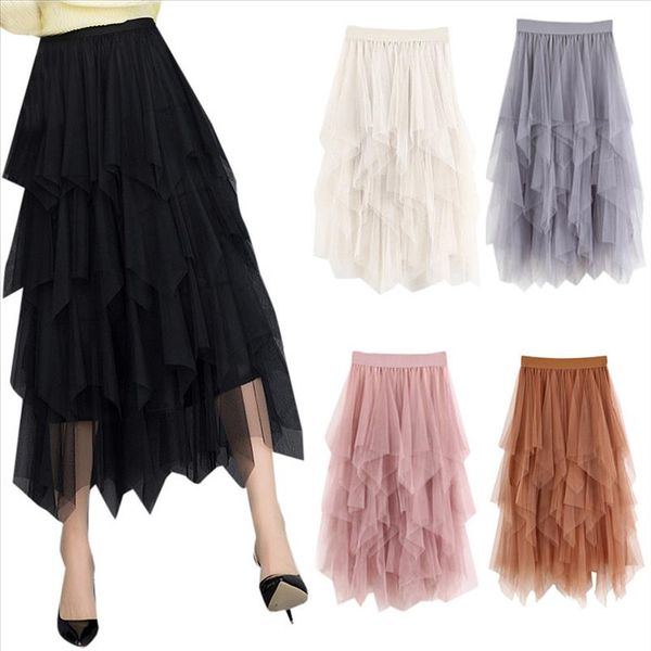 

women tulle skirt tutu overskirt casual womens comfortable tulle high waist a line tutu skirt ladies midi skirts faldas saia 5$, Black