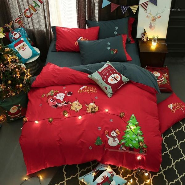 

3/j/6 pcs twin  king size kids adults red christmas cute bedding set duvet cover bed sheet set pillowcase new year gifts1