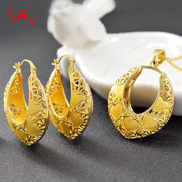 

sunny jewelry selling jewelry sets for women romantic necklace earrings pendant heart findings for wedding, Silver