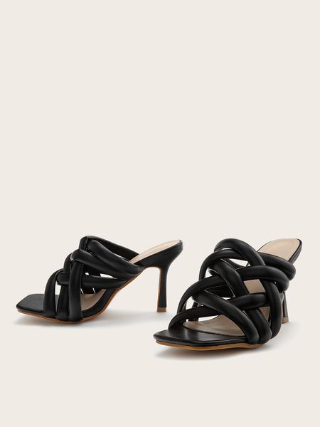 

2021 european and american new fashion romanian hollow woven sandals with high heels women's shoes big npps, Black