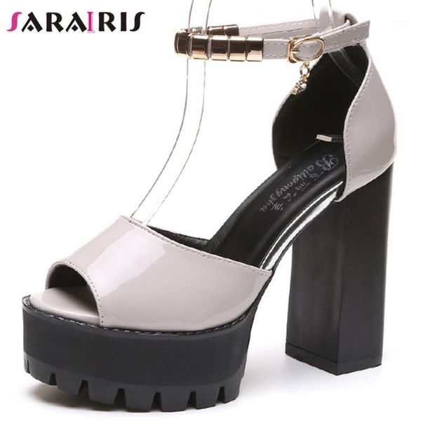 

sarairis open toe solid platform ankle strap sandals women block heel party sandals ladies summer shoes1, Black