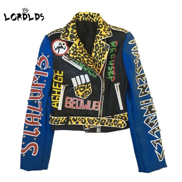

loverlds женская кожаная куртка новая уличная одежда biker punk style ladies moto печать куртки пальто для женщины, Black;brown