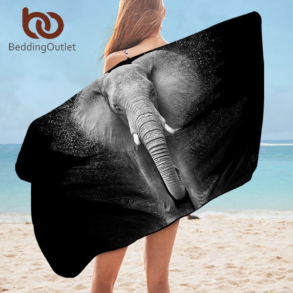 BeddingOutlet ElefanteﾠTelo Mare Asciugamano Bagno Stampato 3D Tovagliolo Bianco e Nero FotografiaﾠAsciugamano Doccia 75cmx150cm 201217