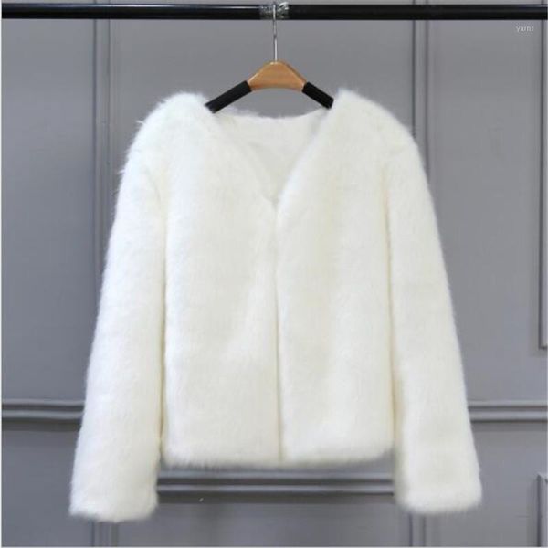 

women winter fur coat elegant fashion large size long sleeve solid color warm short coat loose casual artificial fur jacket g9361, Black