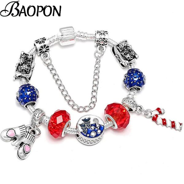 

baopon silver color crystal charm bracelets for women with christmas series beads bracelets &bangles fashion xmas jewelry gift, Golden;silver
