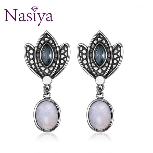 

nasiya crown shape earrings with moonstone and blue zircon for women gemstones 925 silver jewelry gifts wholesale dropshipping1