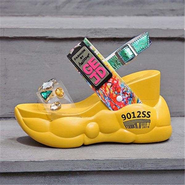 

2021 new women summer women's wedged high heels casual shoes chunky beach girl buckle sandals alias mujer 20p5, Black