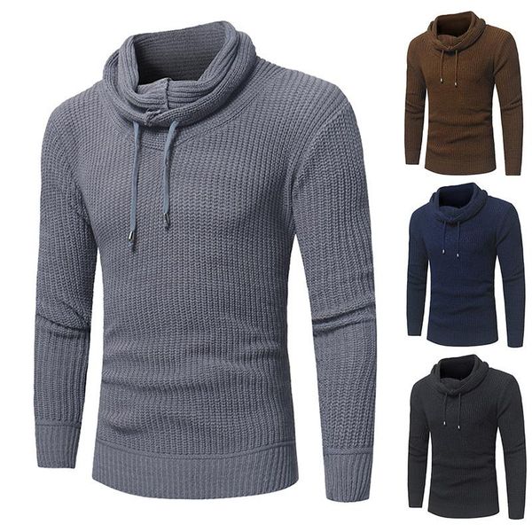 

men's sweaters fashion pure color hat rope heap collar head sweater knitted men clothes 2021 y, White;black