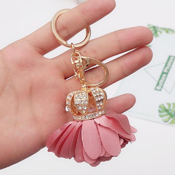 

fashion rhinestones crown petals key chain car key ring for women bag charms accessories jewelry pendant gl5045 h wmtdhi, Silver