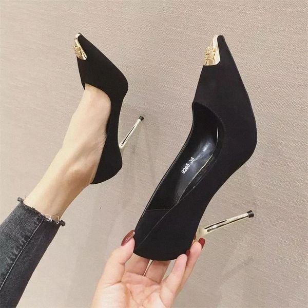 

high heels 2020 spring new fashion all-match girl shallow mouth pointed stiletto party shoes #0h1k, Black