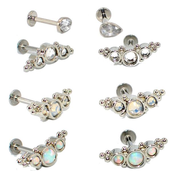 

1pc g23 titanium&steel opal gem cluster ear tragus helix cartilage earring stud labret bar ring fashion body piercing jewelry q jllzuk, Silver