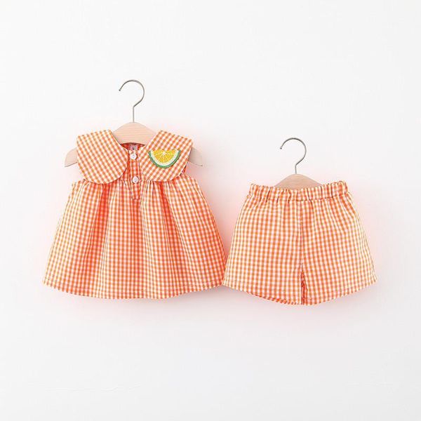 

clothing sets 2021 children's girls' fashion suit summer infant baby doll collar plaid shorts two-piece set1, White