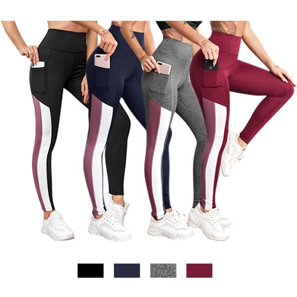 

high waist, hip and belly yoga pants, running sports tights, women's multi pocket slim fitness capris, Black