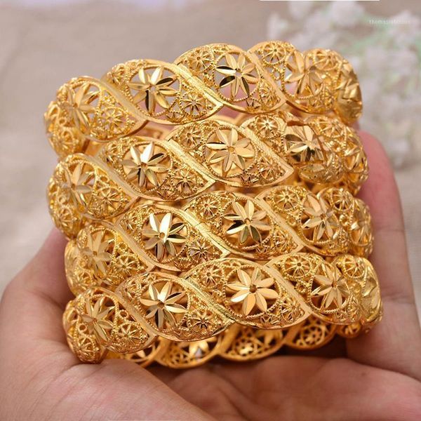 ANNAYOYO 4 Teile/los Äthiopischen Afrika Gold Farbe Armreifen für Frauen Blume Braut Armband Afrikanische Hochzeit Schmuck Nahen Osten Artikel1