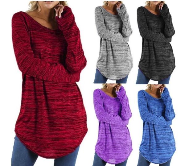 

woman tshirts 2021 new fashion new large size pure color long cultivate round neck long sleeve t-shirt dropshipping ysy001, White