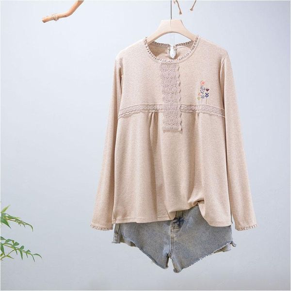 

women's t-shirt japanese embroidery loose long sleeve tee female n82146, White