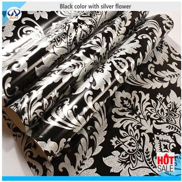 

Golden Foil Wallpaper Damascus Pattern Silver And Black Color Wallpaper for living room bedroom gold foil roll
