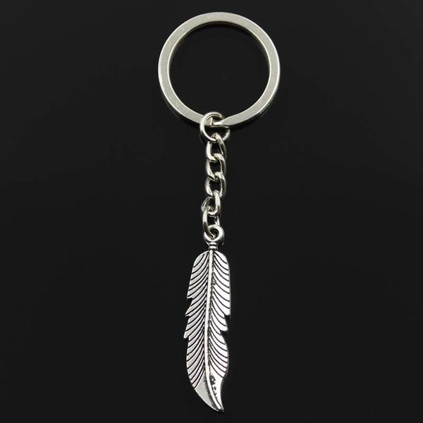 

fashion keychain 45x11mm feathers tree leaf pendants diy men jewelry car key chain ring holder souvenir for gift, Silver