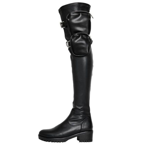 

deat 2020 new autumn and winter fashion casual black round toe leather single shoes women long cool boots sg377