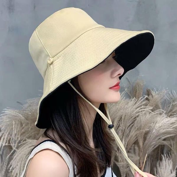

Summer Anti-UV Wide Brim Hat Solid Color Cotton Foldable Bucket Blended Sun Women Vacation Beach Visor Cap Hats, Blue;gray