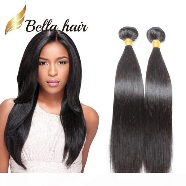 

bella hair популярные бразильские наращивания волос двойной уток natural color 9a прямые пакеты волос 2 шт. лот смешанная длина 10 ~ 24 дюй, Black