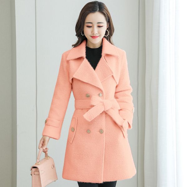 

wywan women checked wool blend overcoat satin lined women's long double-breasted coat with adjustable tab at cuffs chic style 210204, Black