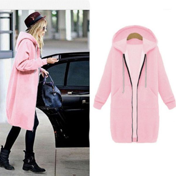 

2019 fashion winter long coat women hooded solid color plus velvet keep warm sweater jacket slim laides sports zipper jackets1, Black