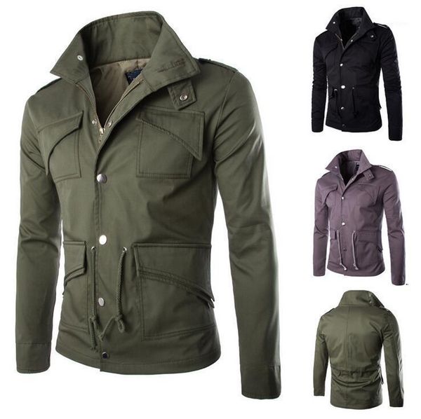 

new men's cotton slim fit casual jacket stand collar long sleeve male coat black army green size m-3xl h671, Black;brown