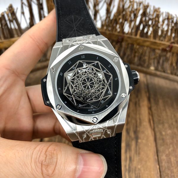 

edition sang bleu 415.nx.1112.vr.mxm16 geometric figure dial silver steel case japan miyota automatic mens watch leather designer watch, Slivery;brown