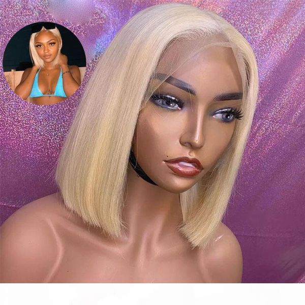 

613 blonde colored human hair wigs natural hairline glueless straight bob hd transparent lace front wig for black women atina, Black;brown