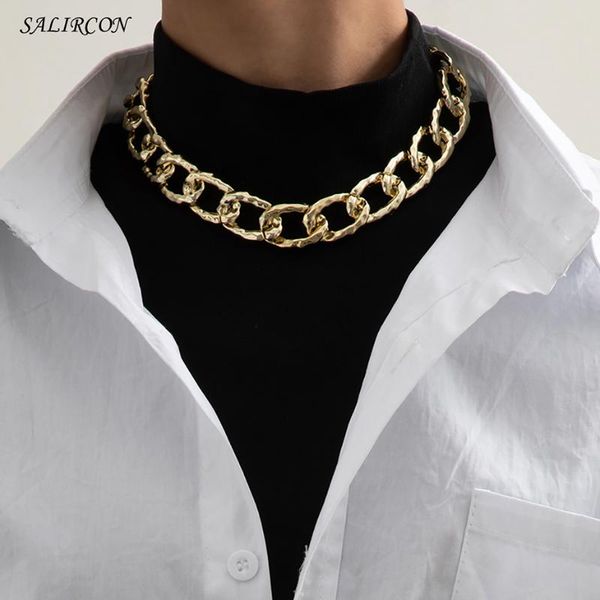 

Salircon Punk Simple Aesthetic Choker Necklace for Women Men Steampunk Chunky Link Chain Necklace Gothic Jewelry Gift 2021 Trend, Silver