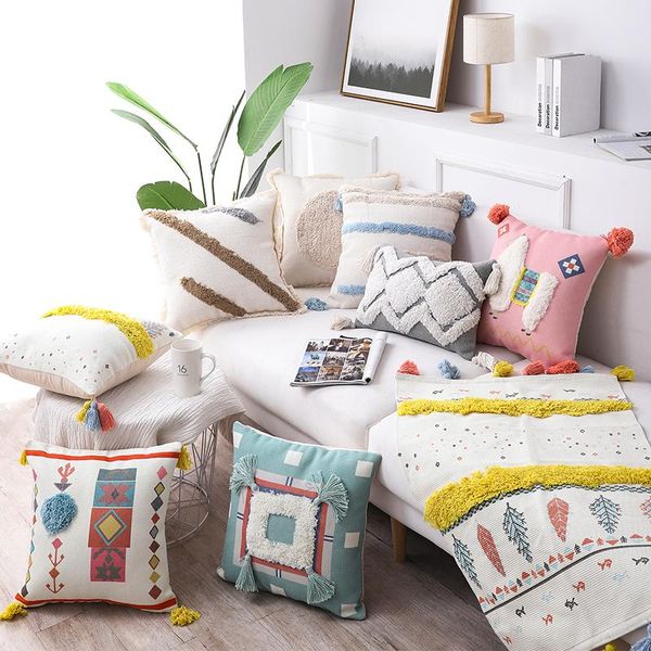 

cushion/decorative pillow nordic cushion cover light luxury tassel hug pillowcase living room sofa bedside bed lumbar removable and washable