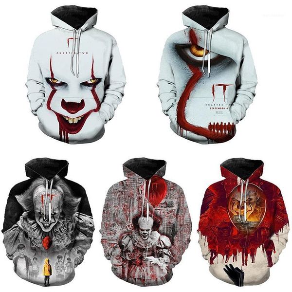 

new arrival it chapter two movie pennywise clown stephen king 3d hoodie men fashion personaity hip hop cool pullover sweatshirts1, Black