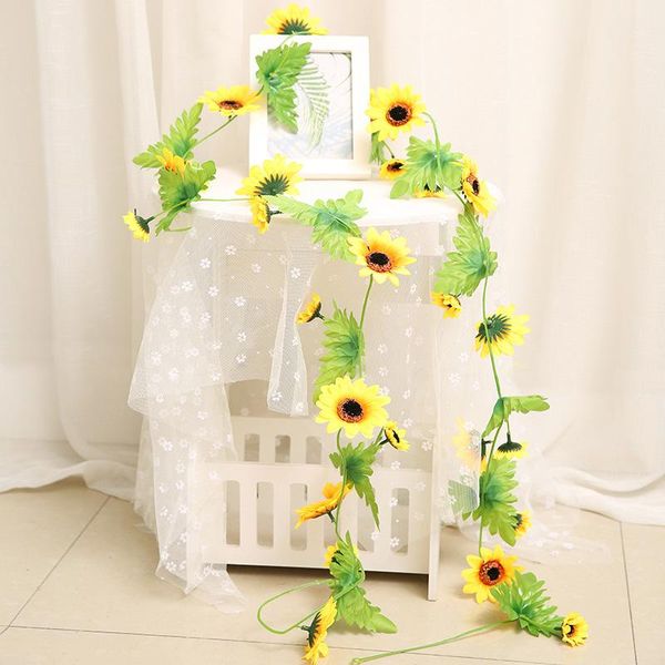 

1pcs 240cm artificial silk sunflower ivy vine fake flowers with green leaves diy garland garden fences home wedding decoration jllmog