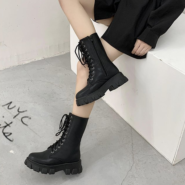

boots arrivals 2021 platform comfortable women shoes womans shoelace black female motorcycle footwear